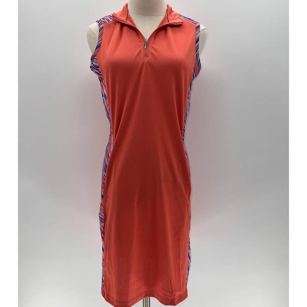 Bermuda Sands Coral Sleeveless SPF Built In Shorts 3/4 Zip Up Casual Dress NWT-S